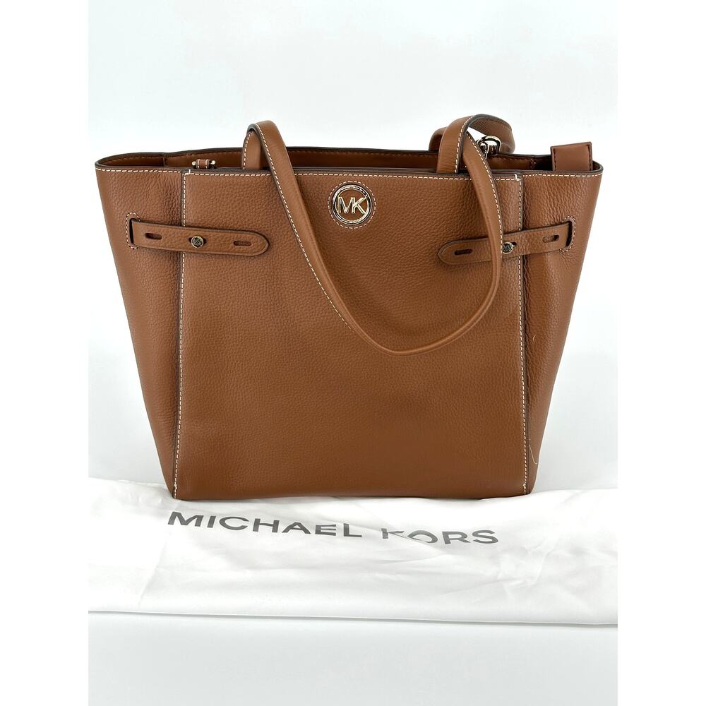 Michael Kors Carmen Large Pebbled Leather Belted Tote Luggage NWT